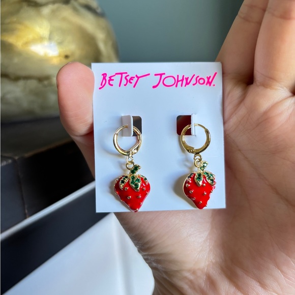 Betsey Johnson Jewelry - Betsey Johnson Red Strawberry Dangle Hoop Earrings